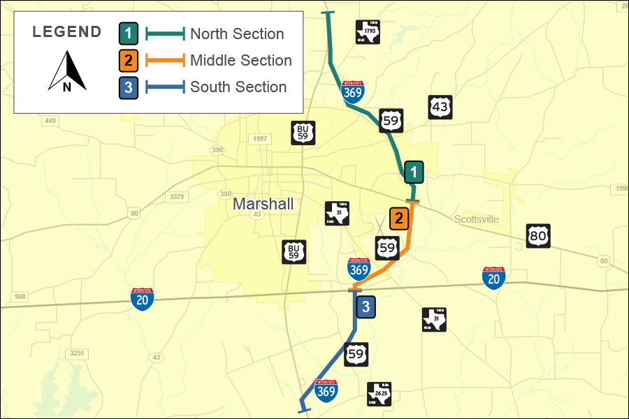 Loop 390 US59 I369 Harrison County Corridor map