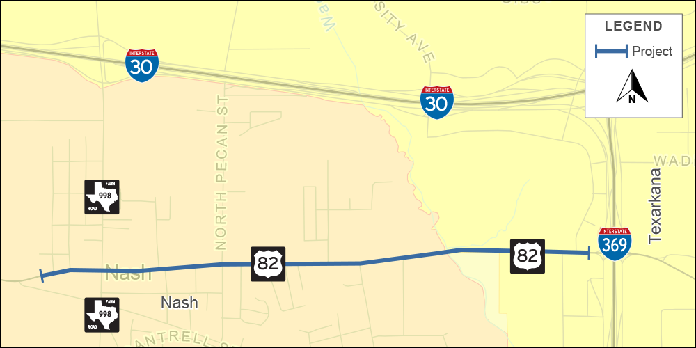 US 82 at FM 989 map