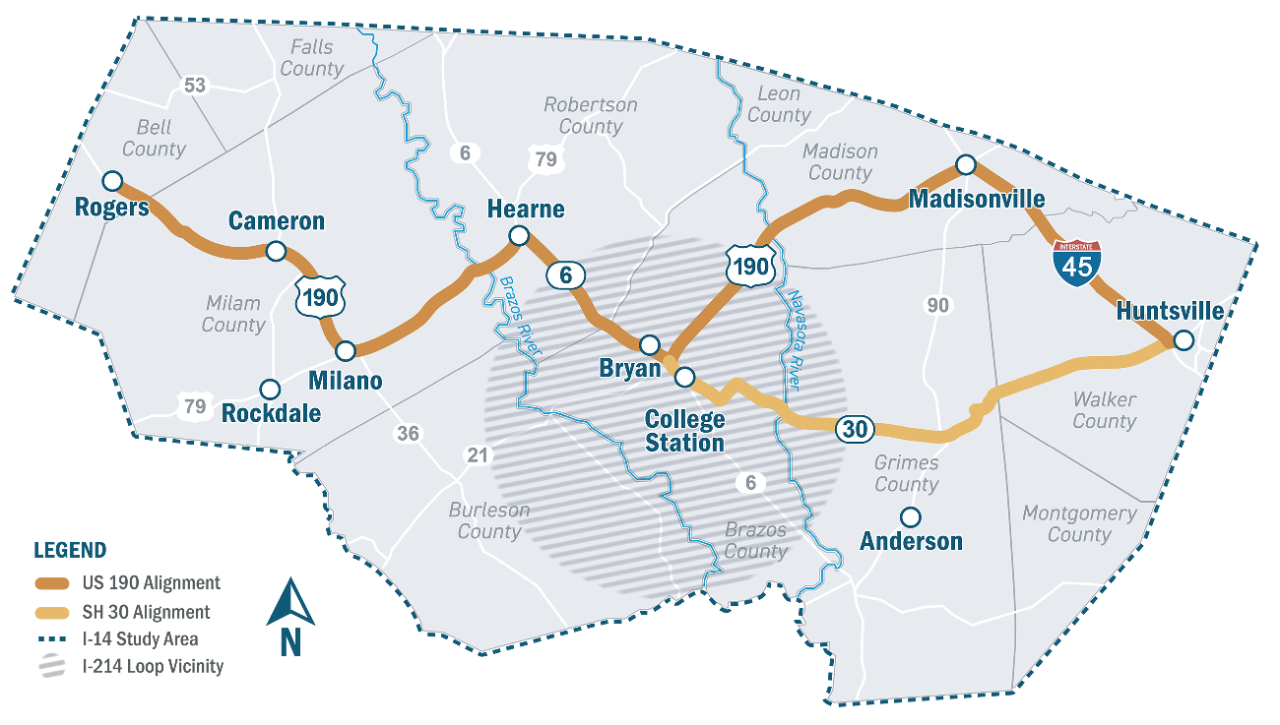 I-14 Central Texas Study Area Map