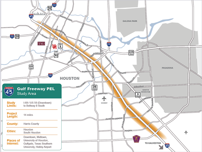 Gulf Freeway PEL map