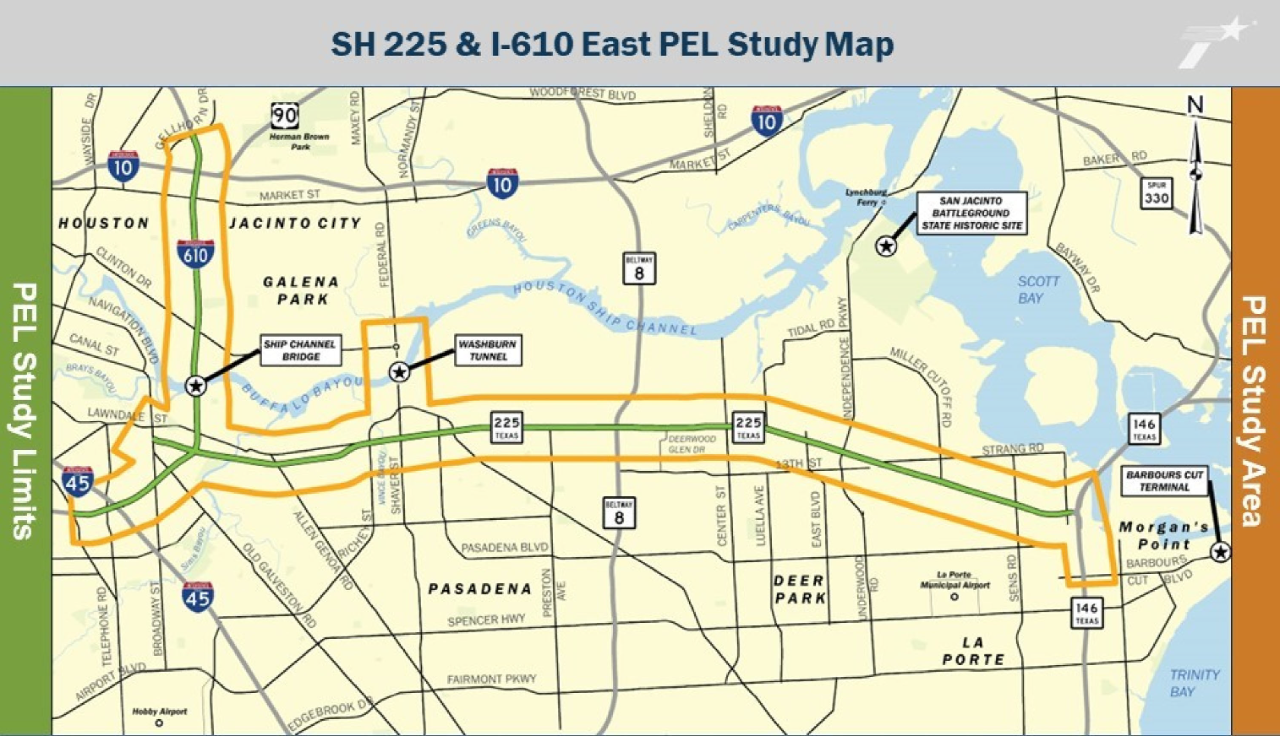 SH 225 and I-610 East PEL Study Map