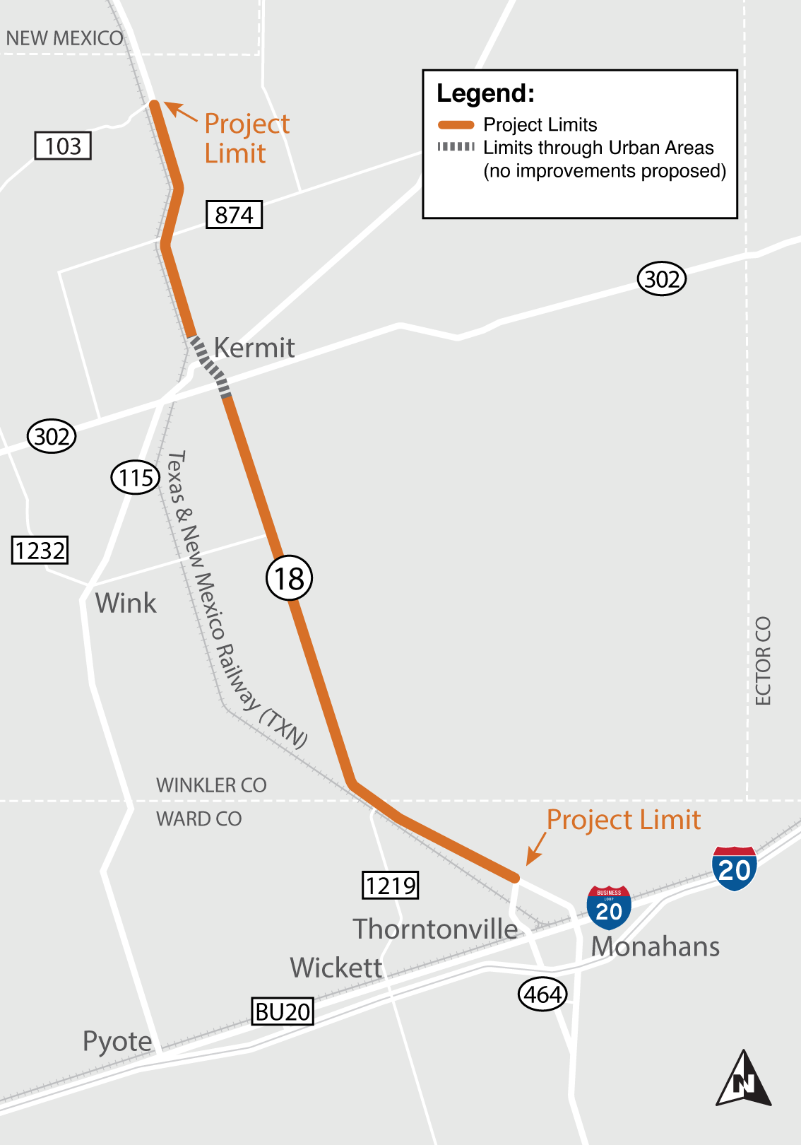 SH-18 North Project Limits Map