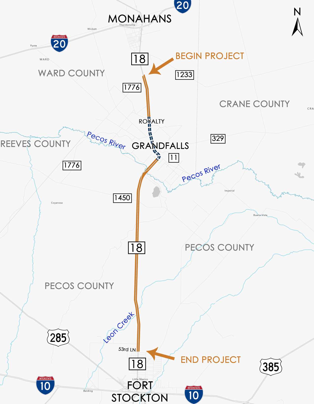 SH 18 South Project Map