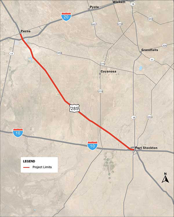 US 285 South project limits map