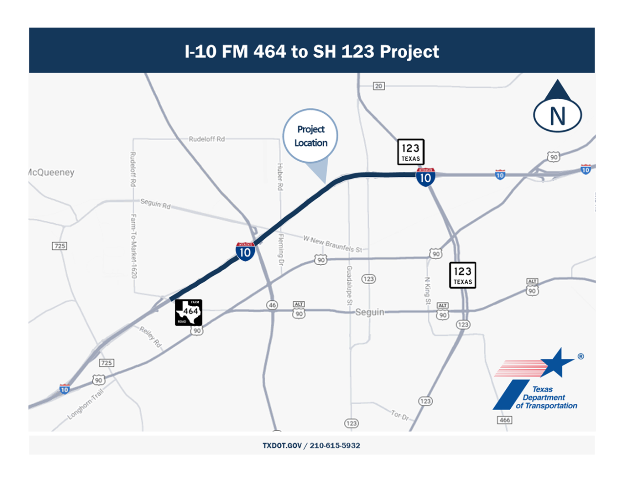 I-10 FM 464 to SH 123 Project Map