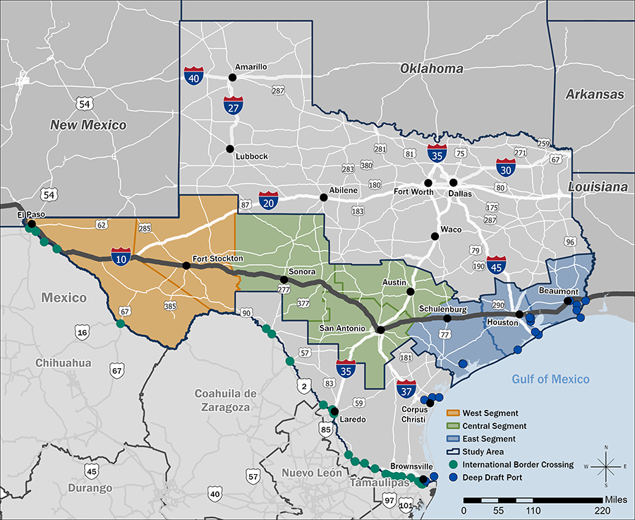 I-10 Texas Corridor map