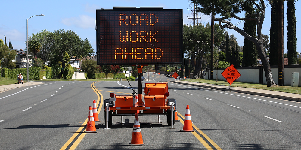 Road work ahead dynamic messaging sign